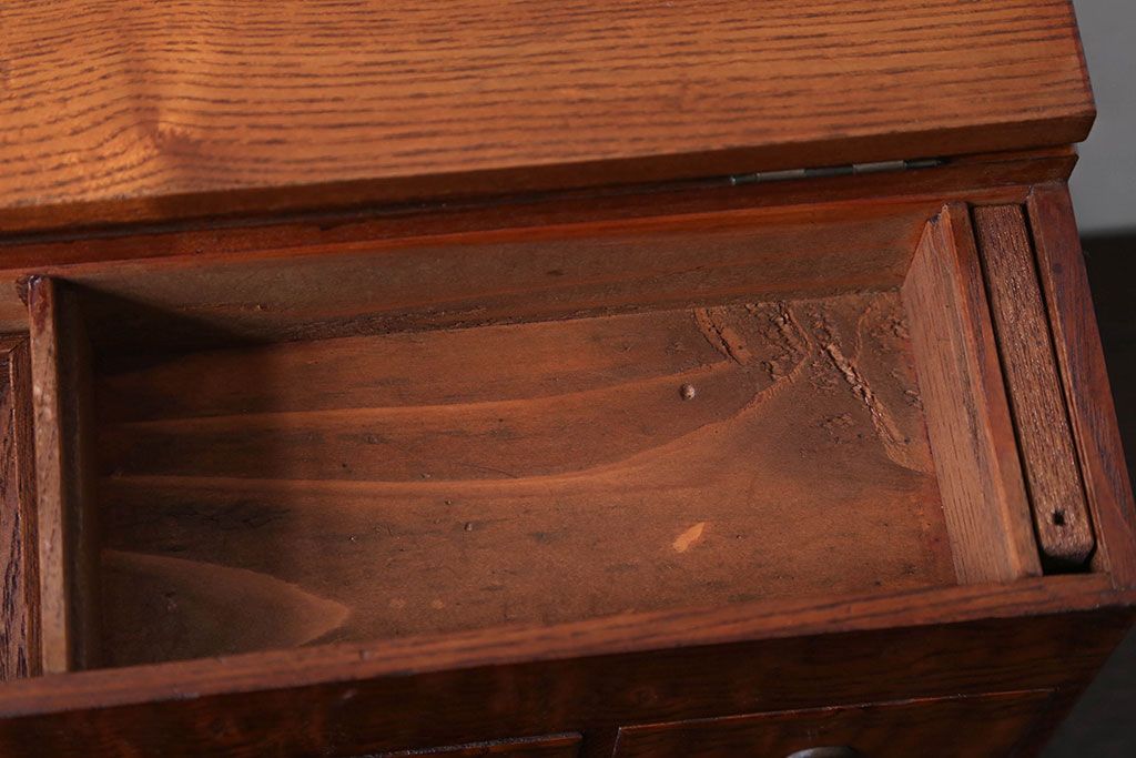 アンティーク雑貨　古民具・骨董　タモ無垢材の小さな針箱(裁縫箱・小引き出し)