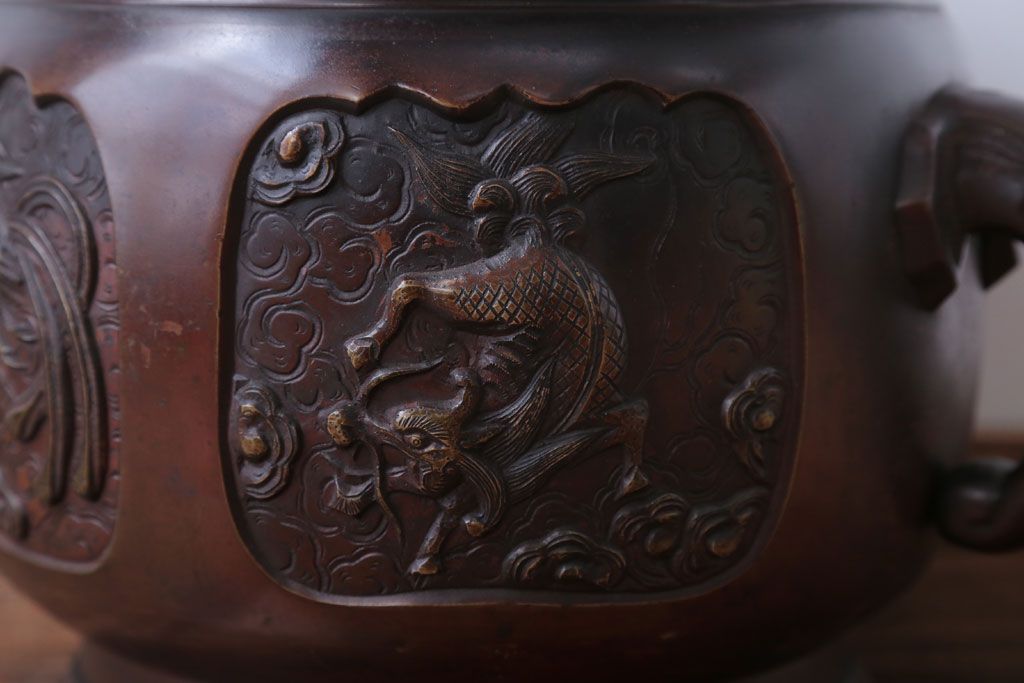 アンティーク雑貨　古民具・骨董　上手物!厚手の真鍮製高級アンティーク火鉢(2)