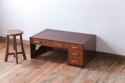 アンティーク家具　和製アンティーク　高級品!前板寄木細工が珍しい欅製文机