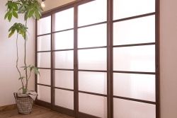 昭和レトロ モールガラス入りのシンプルなガラス戸　4枚セット　(引き戸)