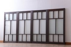 和製アンティーク　古い木のモダンなガラス引き戸4枚セット(窓)