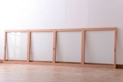 昭和レトロ　ペイントがかわいいアンティークガラス戸4枚セット(窓)(1)