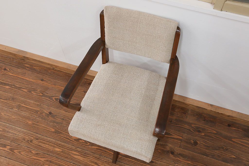レトロ家具　和製アンティーク　アンティークリネン座面のレトロな回転椅子(回転イス、ドクターチェア)