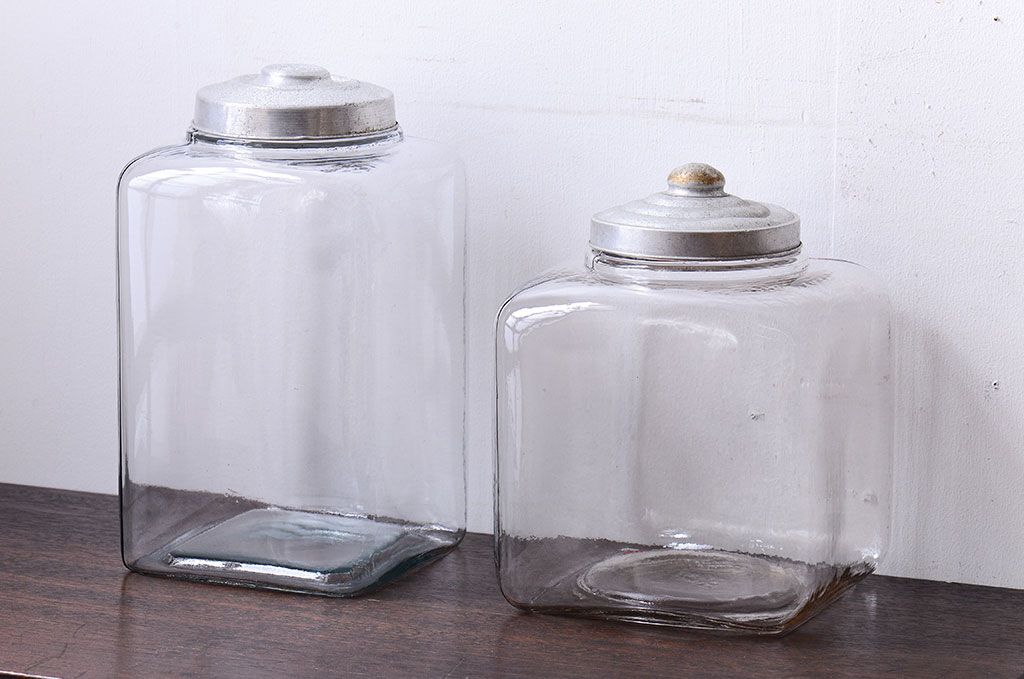 アンティーク雑貨 昭和レトロ アンティークガラス瓶大小2個セット(2) | ラフジュ工房