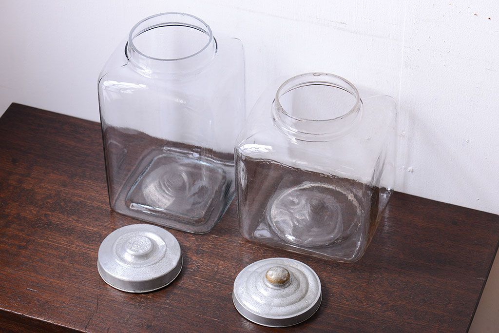 アンティーク雑貨　昭和レトロ　アンティークガラス瓶大小2個セット(2)