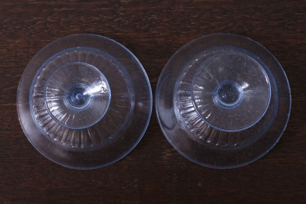 アンティーク雑貨　和製アンティーク　レトロな氷コップ2個セット(プレスガラス)(1)
