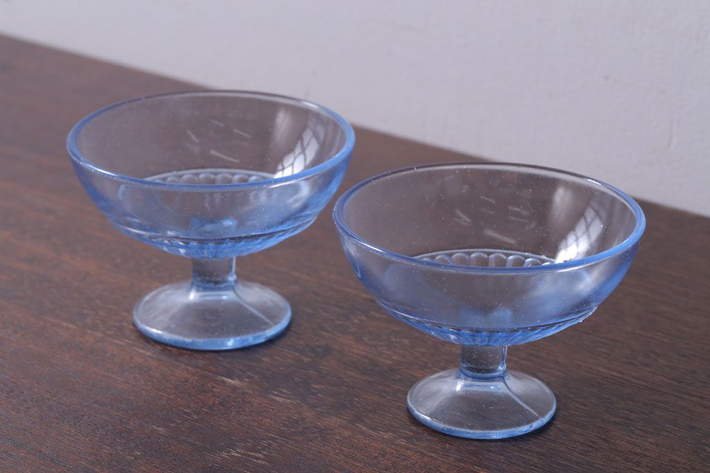 アンティーク雑貨 昭和レトロ 氷コップ2個セット(プレスガラス)(1)  ラフジュ工房