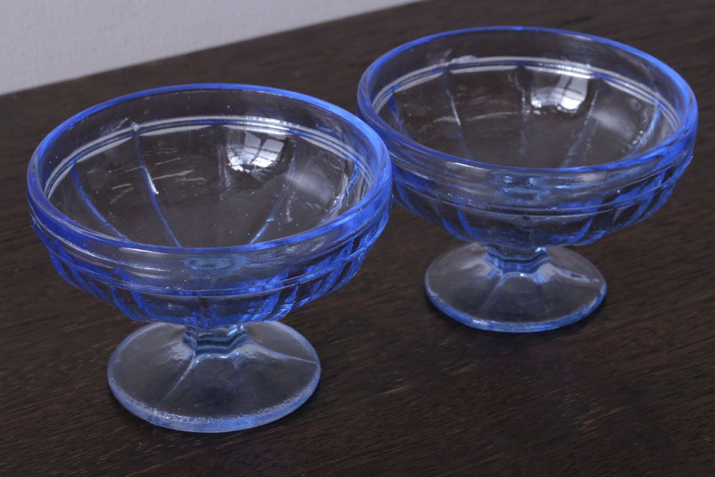 アンティーク雑貨　昭和レトロ　氷コップ2個セット(プレスガラス)(3)
