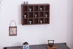 アンティーク家具　和製アンティーク　3×5　古い木製の壁掛けマス目棚(収納棚、飾り棚)(2)