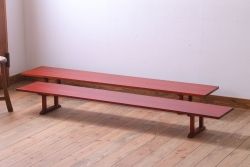 アンティーク家具　和製アンティーク　古い木の朱色裁ち板2台セット(1)