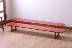 アンティーク家具　和製アンティーク　古い木の朱色裁ち板2台セット(2)