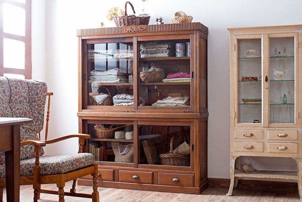 アンティーク家具 大正ロマン 古い木製のアンティーク重ね収納棚(食器