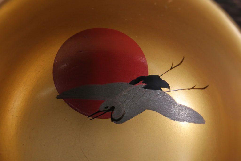 大正〜昭和初期　鶴亀の図　木製蒔絵盃2客(漆器・杯)(3)