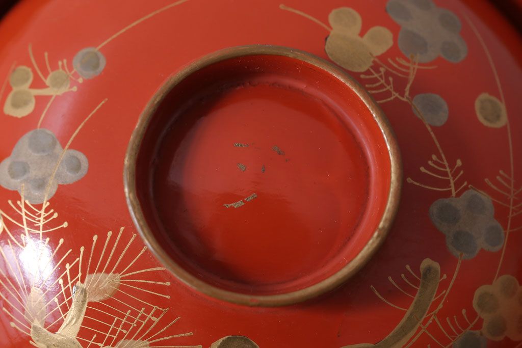 和製アンティーク　松竹梅の朱塗り椀6客セット