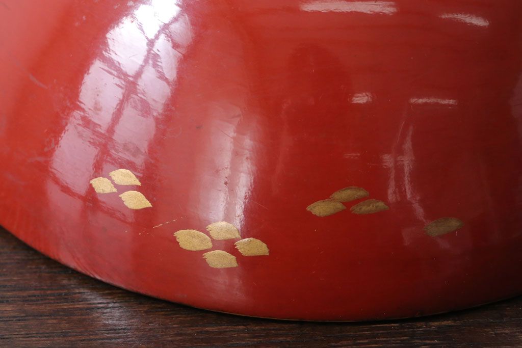 和製アンティーク　花鳥柄の朱塗り椀5客セット