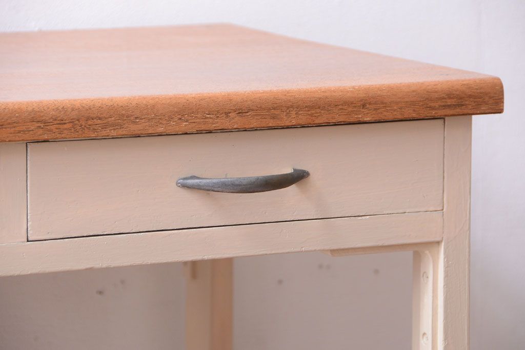 アンティーク家具　アンティークペイント　引き出し2杯付きの上品なシンプル平机(テーブル)