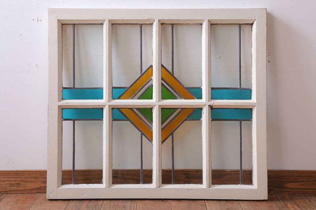 アンティーク雑貨　イギリスアンティーク　フレームがおしゃれなステンドグラスの小窓(明り取り)(2)