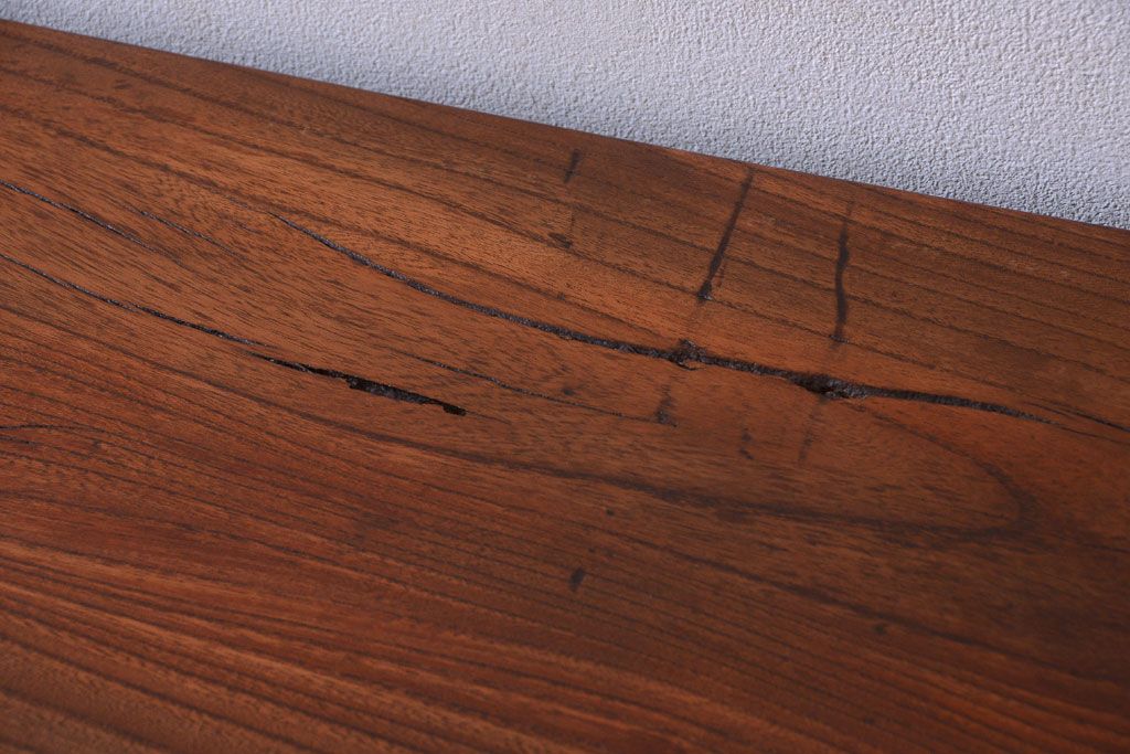 アンティーク家具　アンティーク　天板欅古材一枚板の鉄脚ダイニングテーブル(作業台)