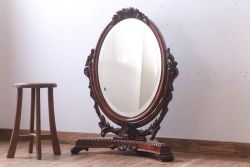 アンティーク雑貨　イギリスアンティーク　最高級!彫刻が美しいマホガニー材の置き鏡(卓上ミラー)