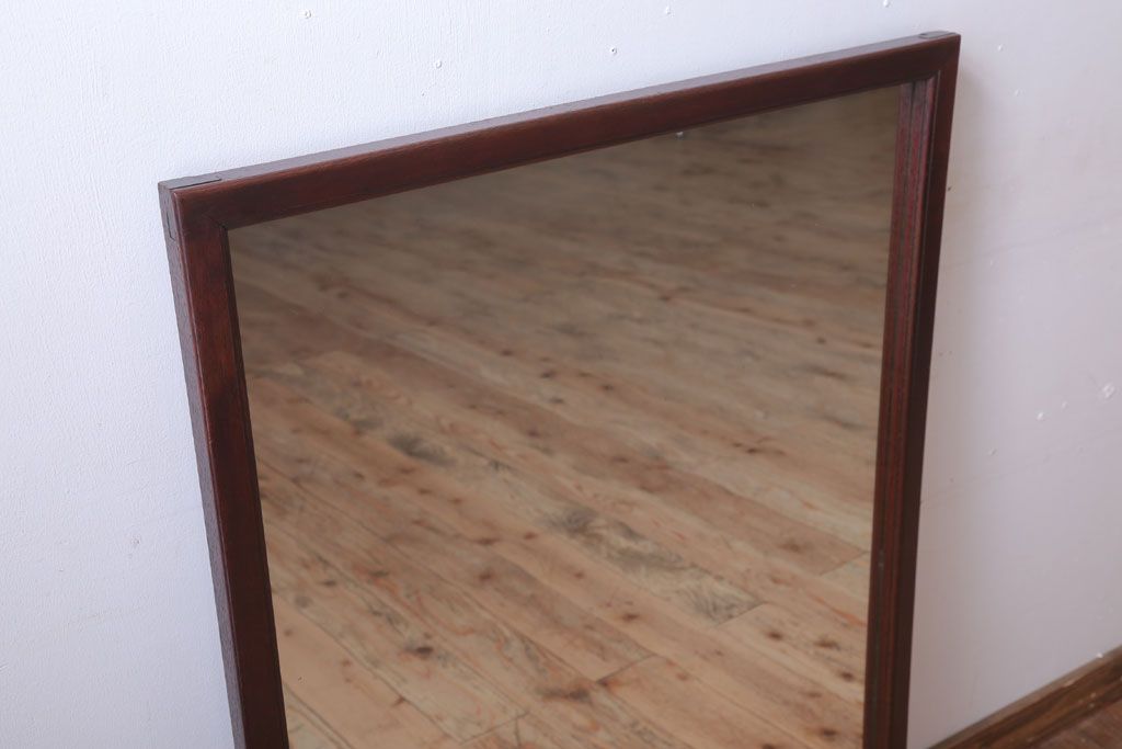 アンティーク雑貨　アンティーク　大正　古い木製フレームの歪み入りミラー(鏡・姿見)