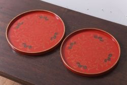 アンティーク雑貨　和製アンティーク　昭和初期　輪島朱塗　木製丸盆　2枚セット(1)