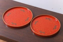 アンティーク雑貨　和製アンティーク　昭和初期　輪島朱塗　木製丸盆　2枚セット(2)