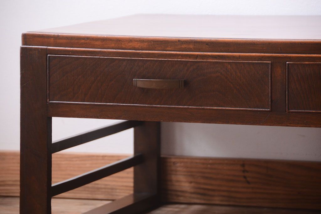 レトロ家具　昭和レトロ　古い木製のシンプルなアンティーク文机(3)