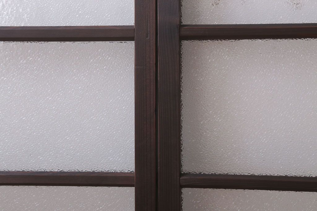 アンティーク　レトロな古い木味のダイヤガラス入り引き戸2枚セット(窓)
