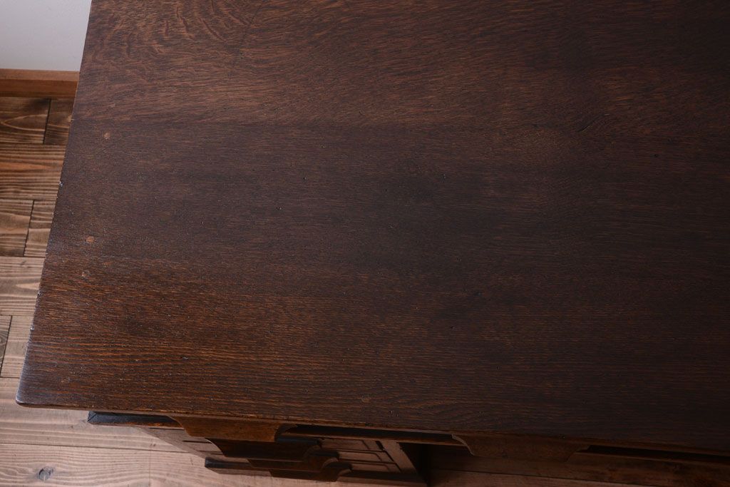 アンティーク家具　和製アンティーク　古いナラ材の重厚な両袖机(デスク)