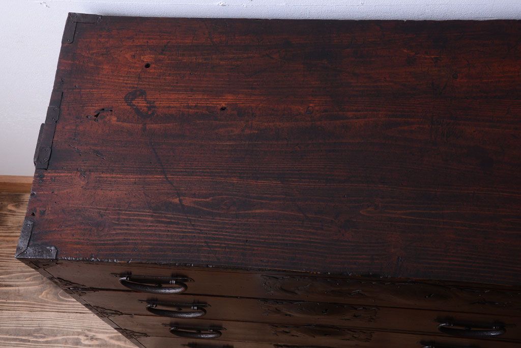 アンティーク家具　古民具・骨董　明治　前面栗材　味わい深いアンティーク仙台箪笥