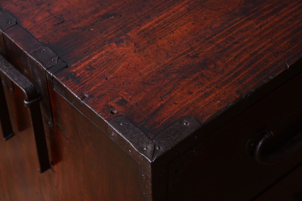 アンティーク家具　古民具・骨董　明治　前面栗材　味わい深いアンティーク仙台箪笥