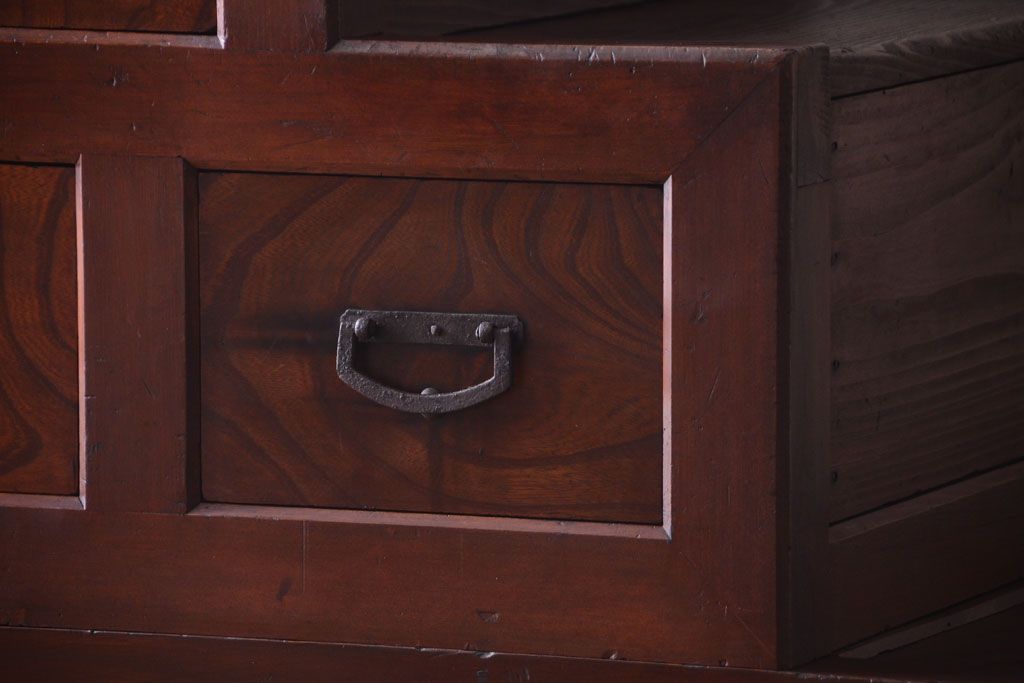 アンティーク家具　古民具・骨董　明治　前面欅材のアンティーク階段箪笥