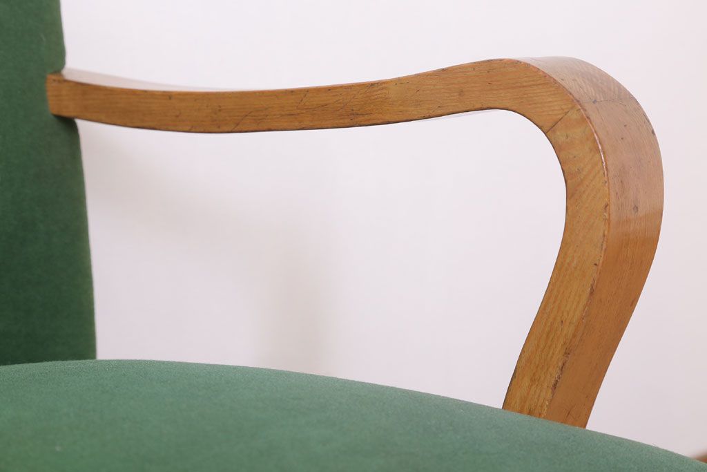 アンティーク家具　和製アンティーク　オリジナル座面のナラ材アームチェア(1)