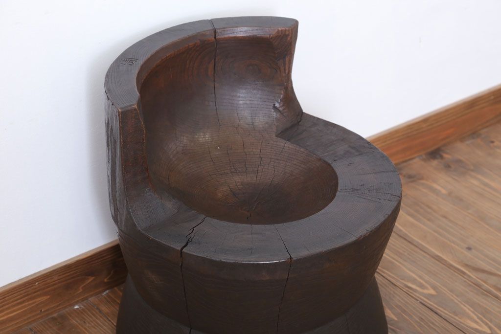 和製アンティーク 古い臼(うす)のリメイクチェア(椅子)(1)