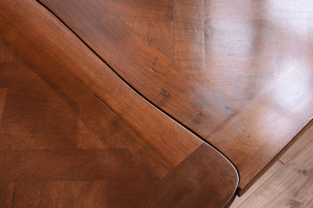 アンティーク家具　パーケット天板　ウォールナット材　フランスアンティーク　猫脚のドローリーフテーブル