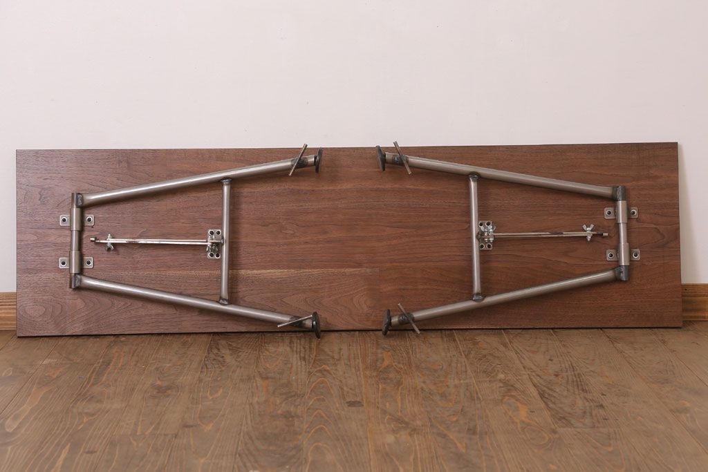 ラフジュ工房オリジナル　鉄脚　ウォールナット材製折りたたみテーブル(作業台)