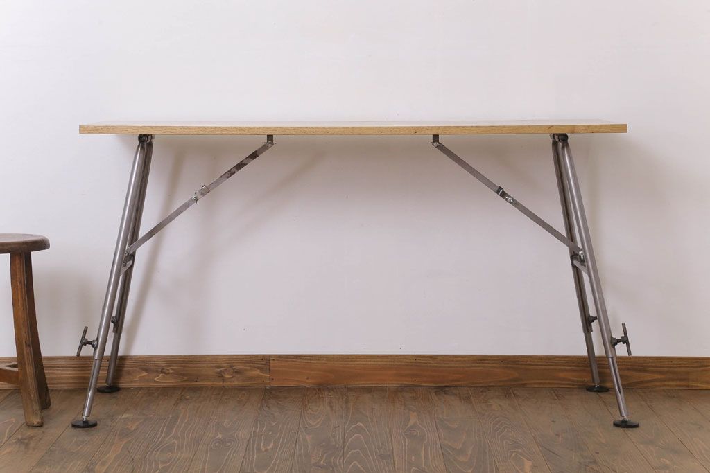 ラフジュ工房オリジナル　鉄脚　ナラ材製折りたたみテーブル(作業台)(2)