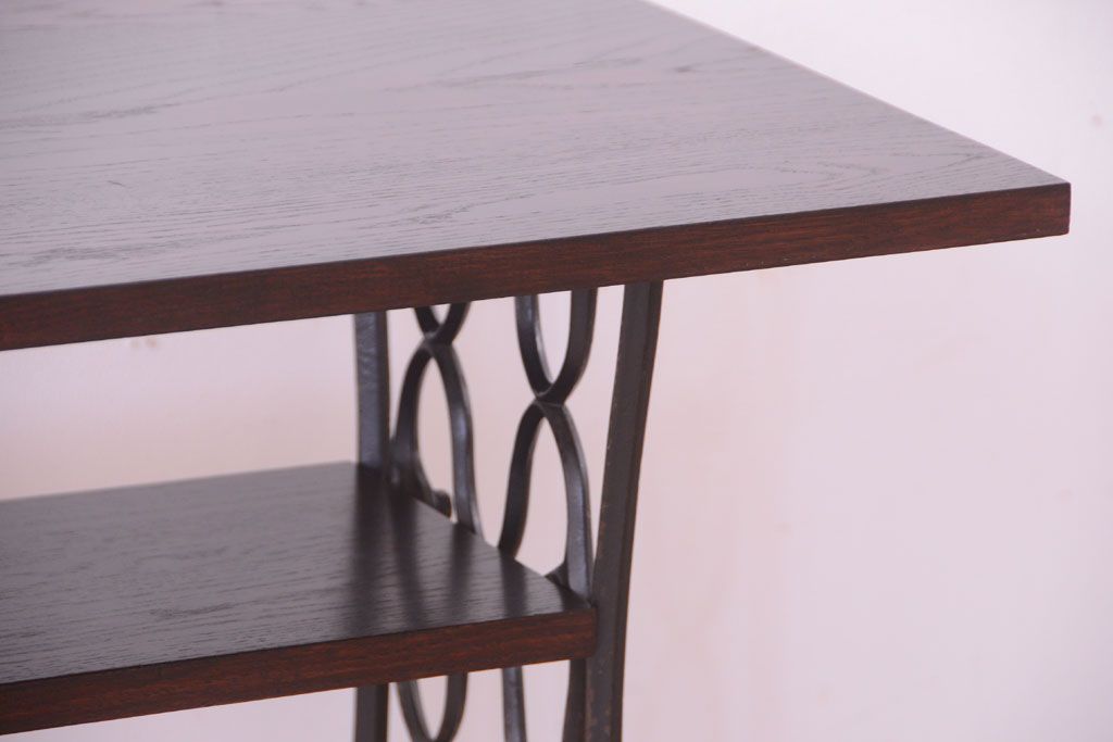 アンティーク家具　シンガーミシン オーク材天板!アンティークの鉄脚テーブル(ミシンテーブル、ミシン台)(2)