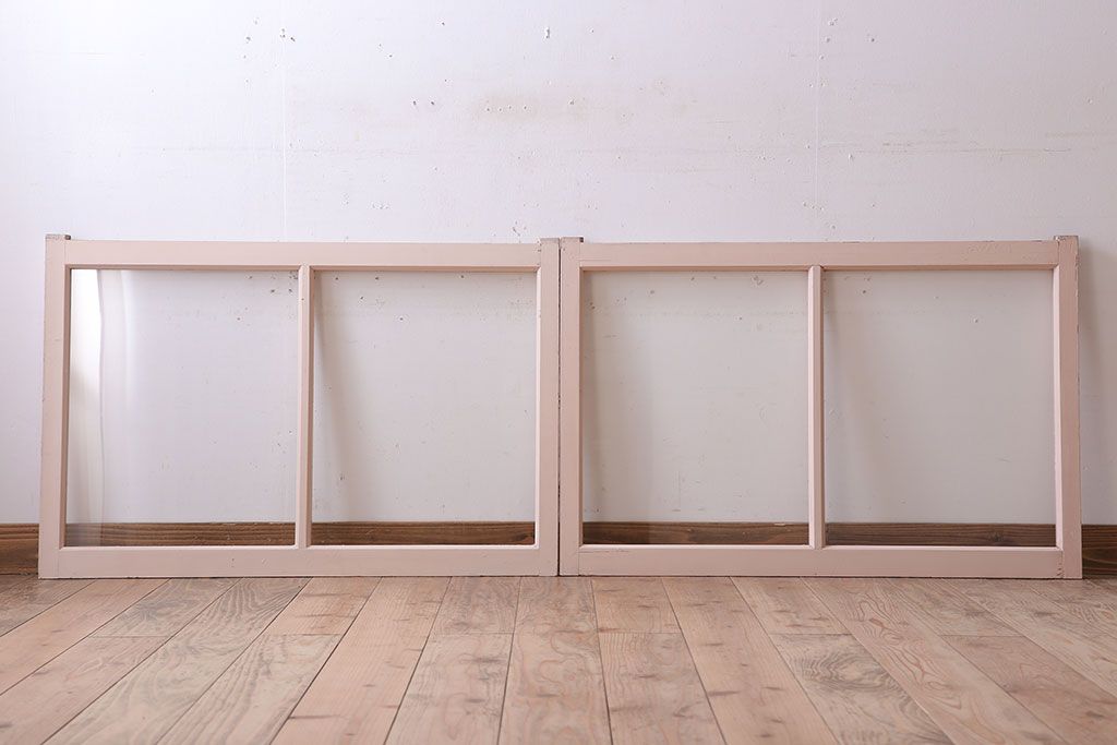 オリジナルペイント　檜材製のガラス戸2枚セット(引き戸・窓)(1)