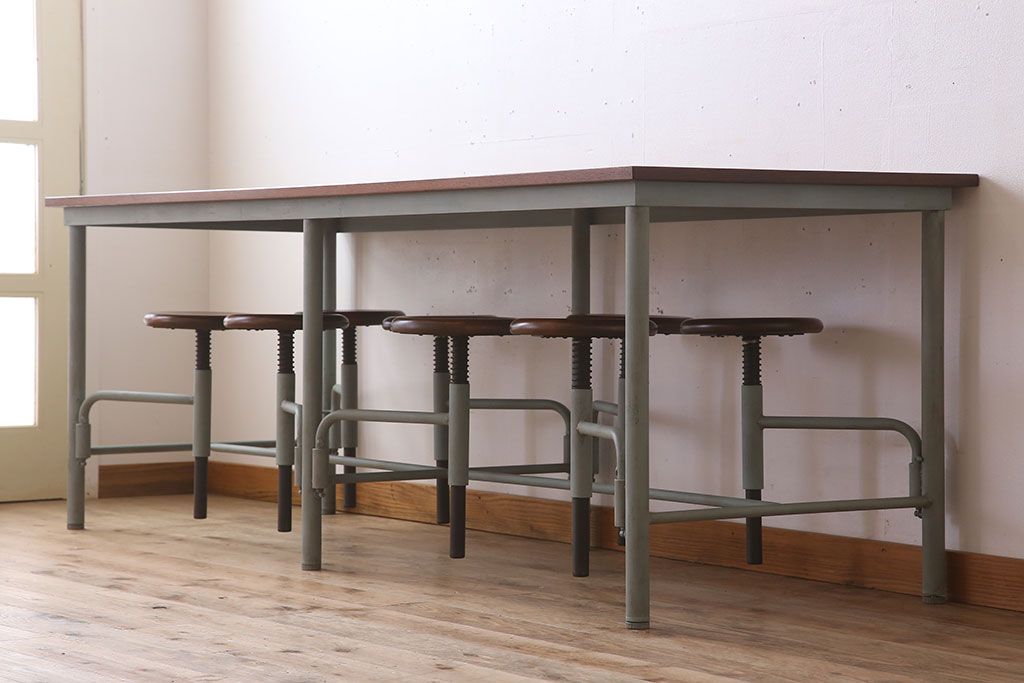 【B様ご決済用】ラフジュ工房オリジナル 8脚格納スツール付きテーブル