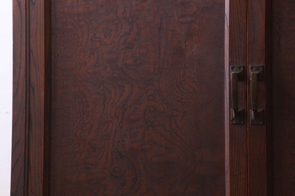 アンティーク家具　アンティーク　前面総欅　玉杢　無垢材製の最高級ブックケース(収納棚)