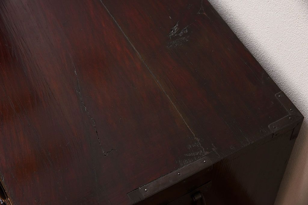 アンティーク家具　R-1　古民具・骨董　前面栗材の二段重ね米沢箪笥(衣装箪笥)(3)