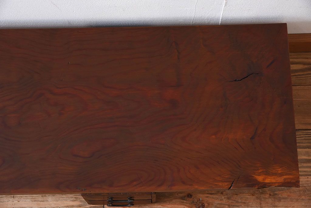 アンティーク家具　引き出し付き　置き型脚　古い一枚板の和製アンティーク裁ち板