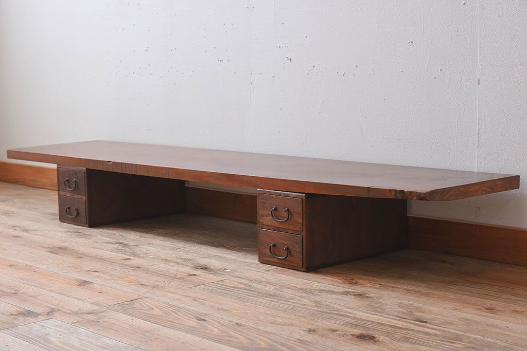 アンティーク家具　引き出し付き　置き型脚　古い一枚板の和製アンティーク裁ち板