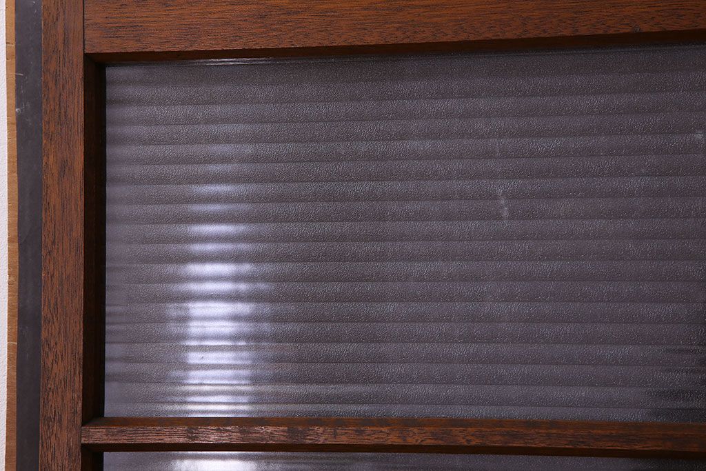 アンティーク　レトロな古い木味の銀モールガラス入り引き戸2枚セット(窓)