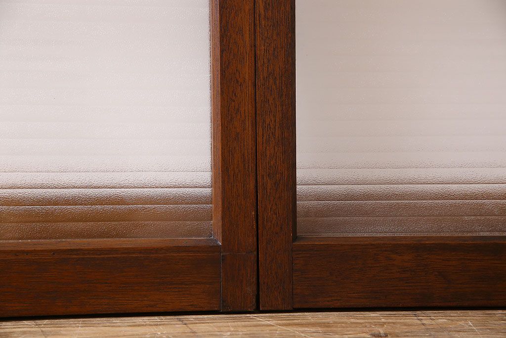 アンティーク　レトロな古い木味の銀モールガラス入り引き戸2枚セット(窓)