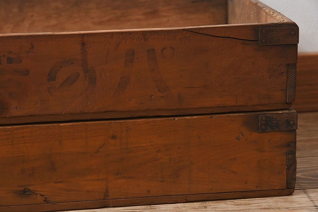 アンティーク雑貨　昭和レトロ 味わい深いシンプルな木箱2個セット(3)