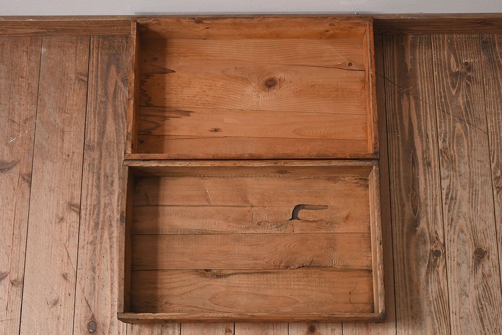 アンティーク雑貨　昭和レトロ　シンプルなデザインの木箱2箱セット(2)