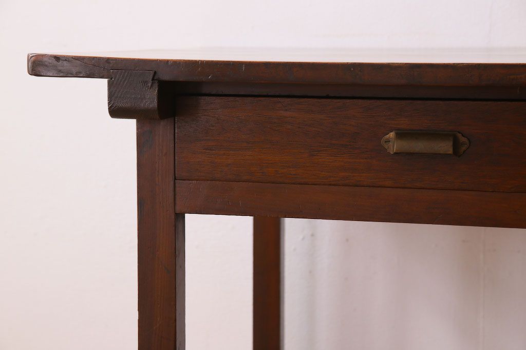 アンティーク家具　両面引き出し付き　アンティーク　古い木製のシンプルな作業台(平机・テーブル)