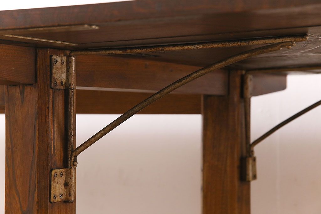 アンティーク　総ナラ材の重厚なバタフライテーブル(作業台・ダイニングテーブル)